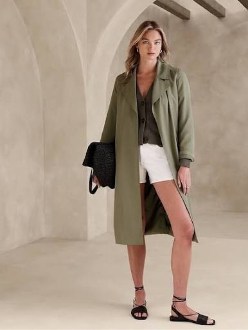 Banana Republic Soft Trench Coat - Green Khaki
